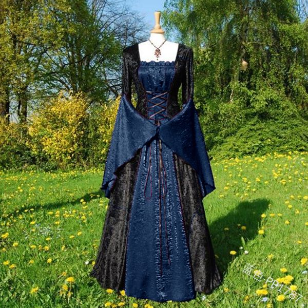 Medieval Retro Party Dress: 2024 European Court Style, V-Neck, Lace, Satin, Maxi dh910320090