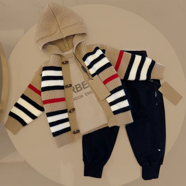 

designer kids clothes Autumn/Winter Clothing Checkered Childrens Cardigan Long Sleeve Bottom Sweater Sports Pants Baby Hoodie 3Pcs Set 100-150cm, Yellow