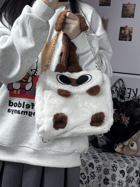 

Autumn and winter fur bag 2024 new Siamese cat small bean puffed plush backpack small crowd everything large capacity oblique span bag, White