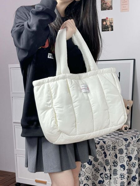 

Autumn and winter portable down bag Comfortable Tote bag Advanced cotton foldable large capacity one-shoulder computer bag, White