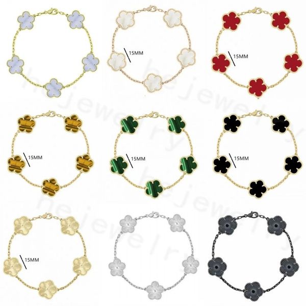 

Designer women 4/four leaf clover plated gold red green white shell agate charm bracelet woman designer jewlery zl213