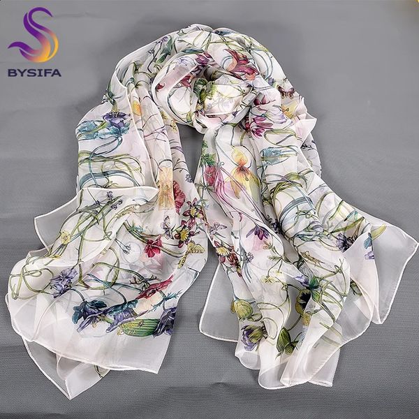 

Scarves White Women 100% Utralong Silk Long BYSIFA Beach Fashion Shawl scarf designers