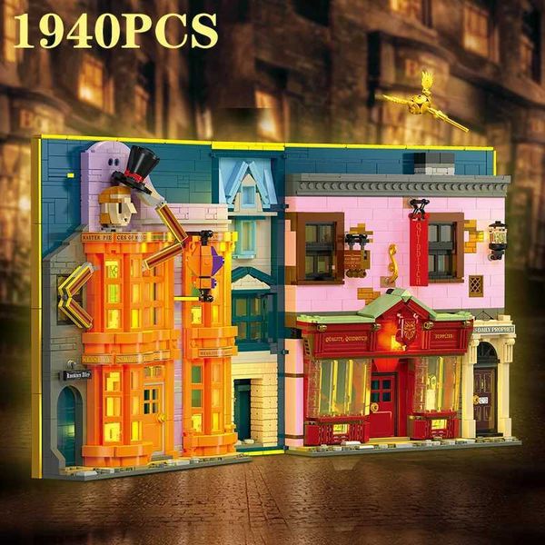 

1940 Diagon Blocks Alley Book Building Blocks Classic Movie Scene Magic Bookstore Model Blocks Desktop Decoration Childrens DIY Toy Gifts T240930 store, Multicolor