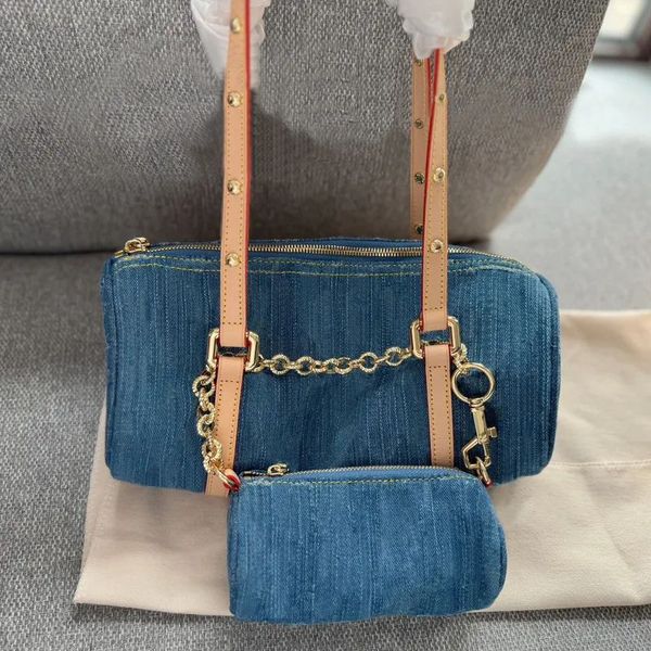 

Designer Composite messenger Shoulder Bag for woman Fashion Blue Denim cylindrical Handbags designer crossbody leather cross body women lady