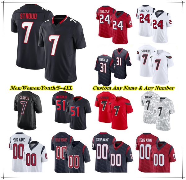 

American Football Jersey C.J. Stroud Davis Mills Joe Mixon Cam Akers Nico Collins Stefon Diggs Henry To'oTo'o Will Anderson Kamari Lassiter Derek Stingley Jr Pierce Dell, Men fuse black style1