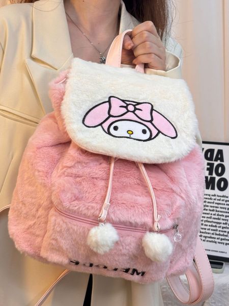 

Autumn and winter fluffy clamshell backpack women new leisure large capacity cute cartoon school bag commuting backpack, Black