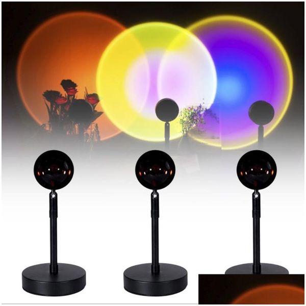 

Lights Sunset Night Projector Lamp Rainbow Atmosphere Led Light For Home Bedroom Coffe Shop Background Wall Decoration Usb Table Lam Dhimt