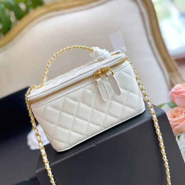 

Hot Womens Classic Cavir Leather Box Trunk Vanity Bags Real Leather Calfskin Card Holder Top Letter Handle Totes GHW Crossbody Shoulder Designer Handbags lipstick, Sky blue