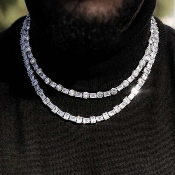 

Hiphop Jewelry Sterling Sier Sparking Hip Hop Necklace Iced Out Moissanite Tennis Chain