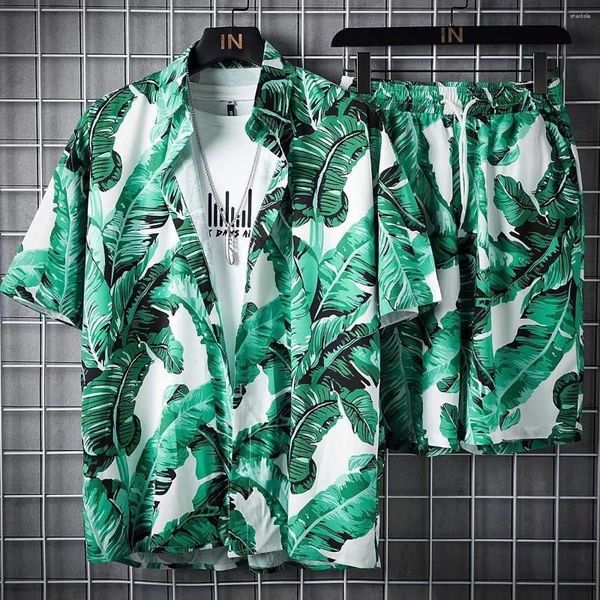 

Mens Tracksuits Hawaiian Holiday Beach Suit Fashion Short Sleeved Shirt And Shorts Two Piece Sets Loose Handsome Flower Printing Tracksuit, 3019_color