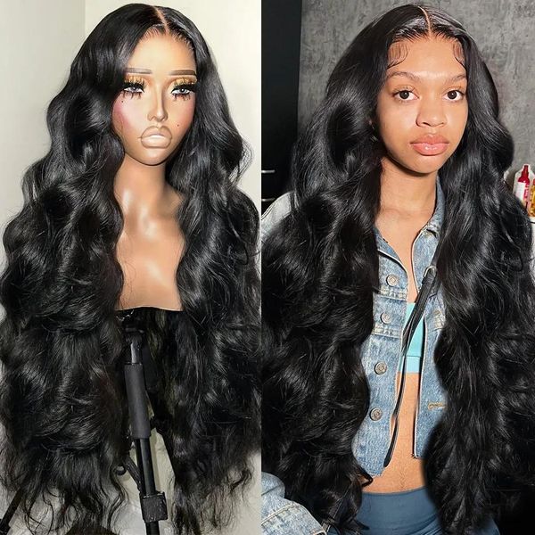 

Wigs 180%density HD 30 40 Inches Transparent Body Wave Full 360 13x6 Lace Front Human Hair Wigs Lace Frontal Wig 5x5 Glueless Closure W, Blue