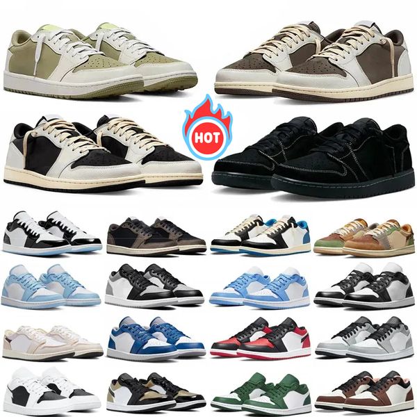 

jumpman 1s low basketball shoes 1 lows sneakers Golf Olive Reverse Mocha Olive Black Phantom Shadow Bred Toe Panda UNC Wolf Grey men women outdoor sports shoes 36-47