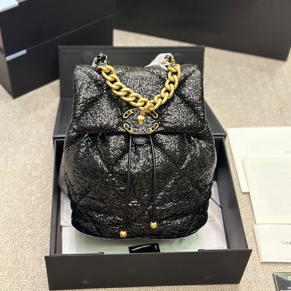 

Backpack Designer Backpack Plain Bag Woven Chain can be worn Diagonally with Sequin Design Advanced Lazy and Casual Size 22*24cm, Black