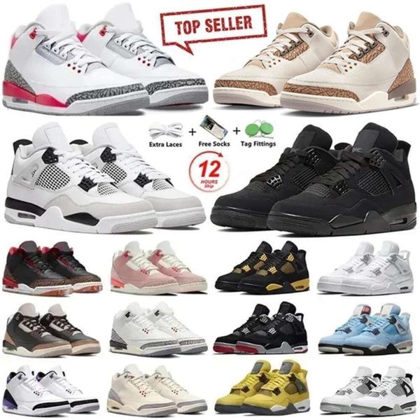 

Jumpman 3s 4s Men Basketball Shoes 3 Palomino White Reimagined Fire Red Luck Pine Green 4 Black Cat Bred Sail White Oreo Red Thunder Women Sports 36-47, Color#44