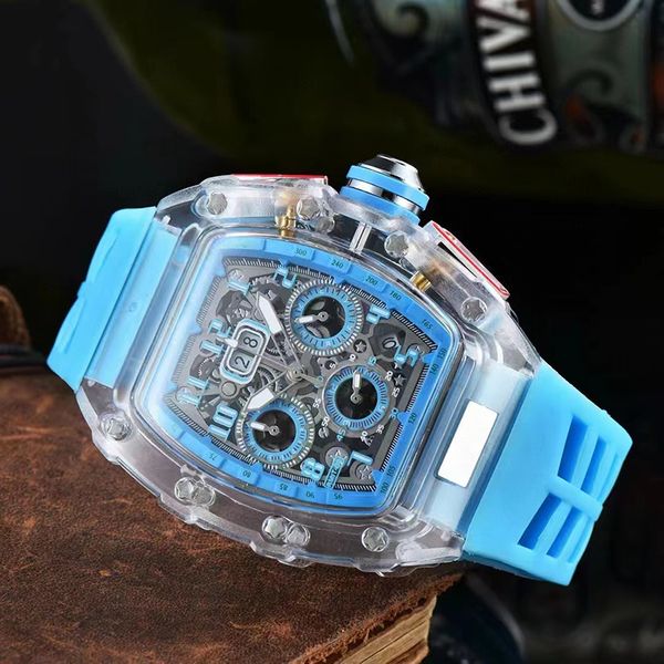

N01 Fashionable new quartz watch wine barrel hollowed-out creative luminous dial hands rubber strap size 40*50*16mm lc, Silver