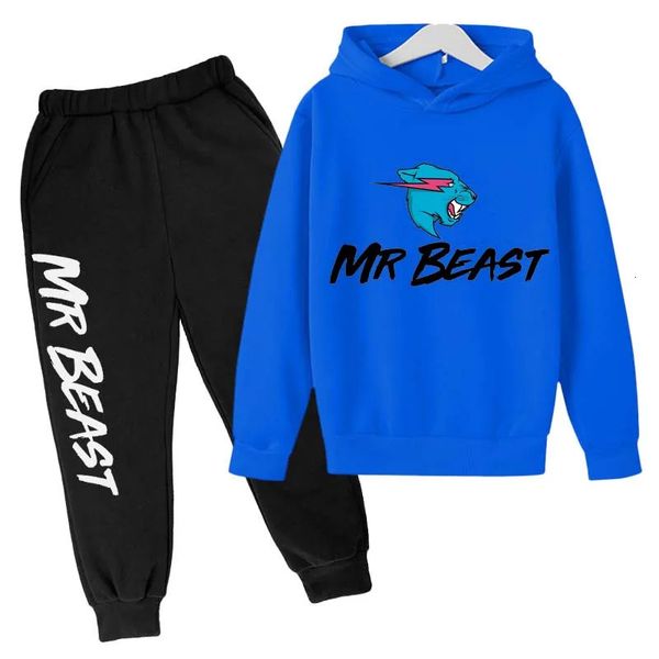 Sets Children Clothing Boys Girls Hoodies Pant Set Sweatshirt Toddler Age 3-12 Black Coat Spring Autumn Printing Sports Beast Mr 240104Y241101WYFS
