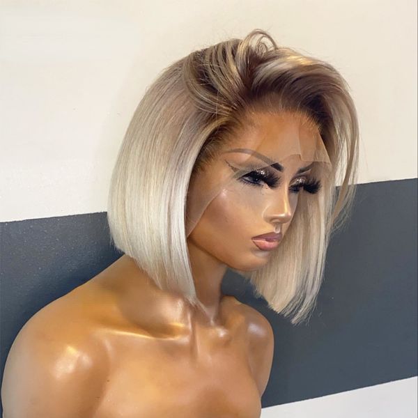 

Blonde 613 Lace Front Wigs For Women Short Bob Brazilian Human Hair Wig Brown Roots HD Transparent Lace Frontal Wigs Synthetic Preplucked al