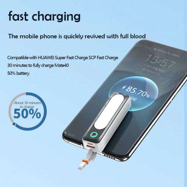 Mini Power Bank 5000mAh Portable Powerbank Fast Charge Type-C Cable Pocket Battery Charger for iPhone C2608051