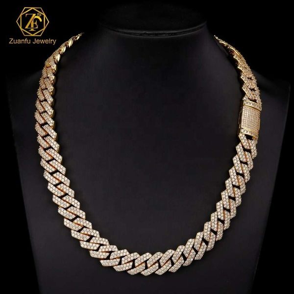 

Ready To Ship 14Mm 16Mm 18Mm 20Mm VVS Moissanite Big Hip Hop Mens Rapper Diamond Necklace 2 Row Cuban Link Chain