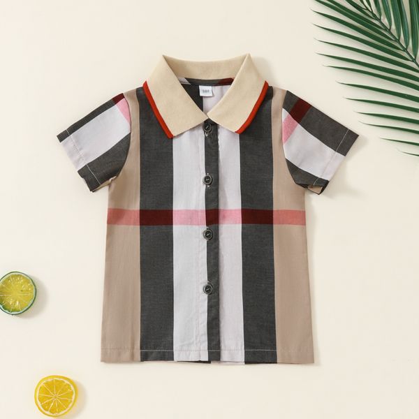 

Baby Designer Plaid Boys T-shirts Cotton Kids Short Sleeve T Shirt High Quality Children Round Collar Plaid T-shirt Kids Clothing, As pic