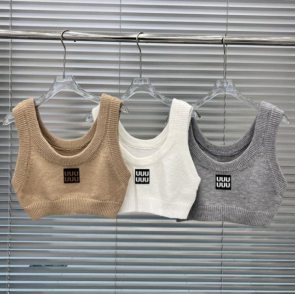 

Designer Cropped Women Singlet Tops Letter Knitted Tanks Luxury Charming Sleeveless Bottoming Tank Tops Brand Sweater Camis Singlets Knits, Gray with label #0904