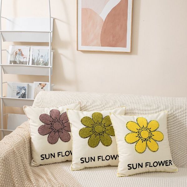 

minimalist green Japanese style Japanese minimalist floral embroidery living room handmade cushion cover