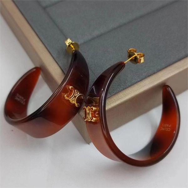 

Big Vintage Gold Circle Retro Earrings Stud Acrylic Tortoiseshell Tortie Color Nail Love Classic Brand Designer Earring Earings Ear Rings Jewelry Gift