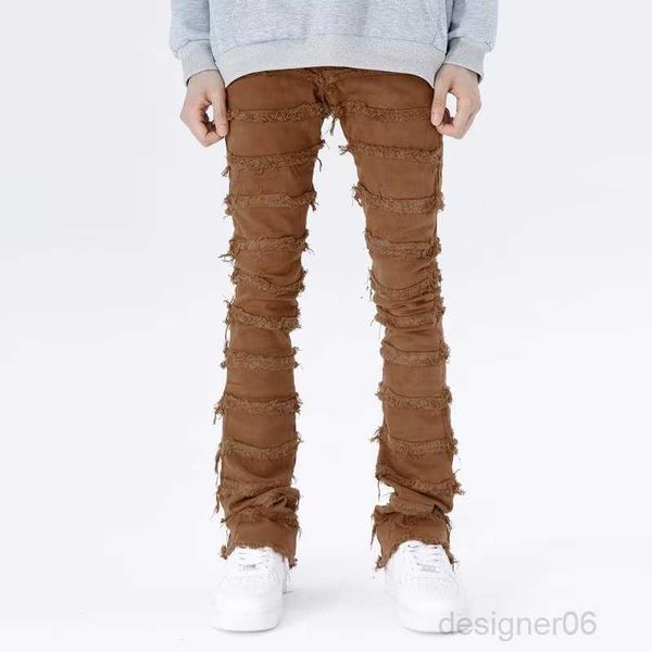 

Men' Jeans Men' Mens Retro Patchwork Flared Pants Grunge Wild Stacked Ripped Long Trousers Straight Y2k Baggy Washed Faded For MenNWS6, Brown