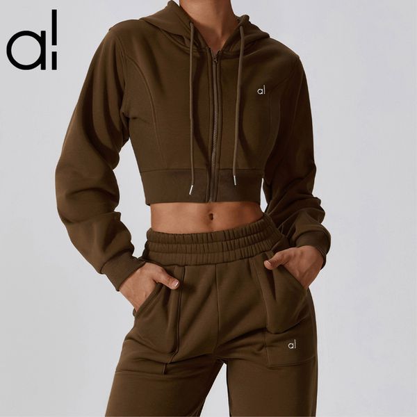 

Jacket AL Yoga 3D Micro Cropped Sweatshirts Full Zip Plush Hoodies Break Line Jongging Sportswear High Waisted Sweatpants, White sweatshirts