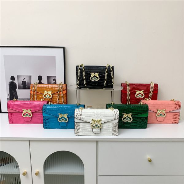 

Western women bag 8 colors classic retro crocodile handbag sweet lady studded chain bag flip embossed leather backpack personalized patent leather handbag, Orange