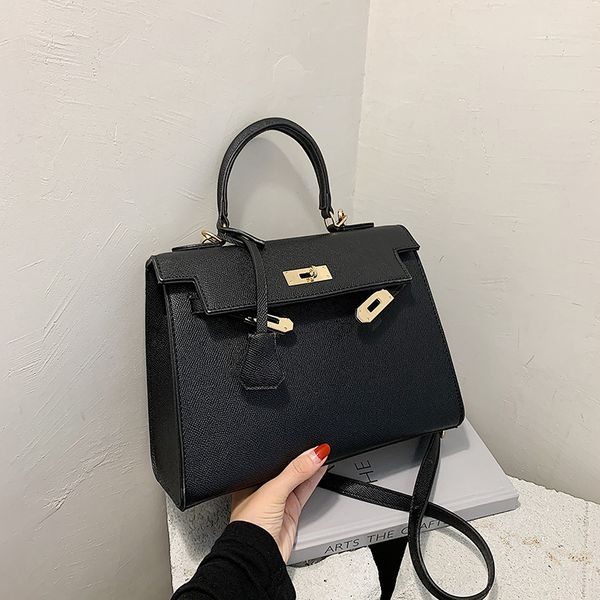 

Women shoulder bag 6 colors simple and versatile solid color thick leather handbag classic lychee handbags elegant atmosphere gold buckle messenger bags 8238#, Dark grey