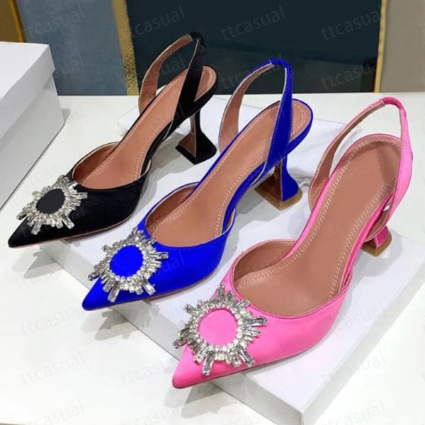 

Bowknot Dress Shoes Designer Sandal Crystal Rhinestone Button Slingbacks Satin Pointed 10cm High Heeled Sandal Butterfly Stiletto Heels Women Party Wedding Shoes, Note