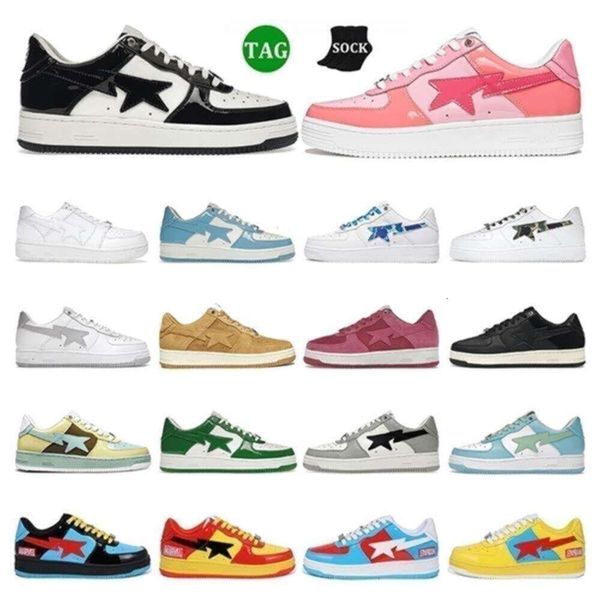 

2024 NEW Mens Bapestass Shoes Low Black White Camo Blue Suede Pastel Green Beige Leather Womens Trainers Outdoor Sneakers, Red
