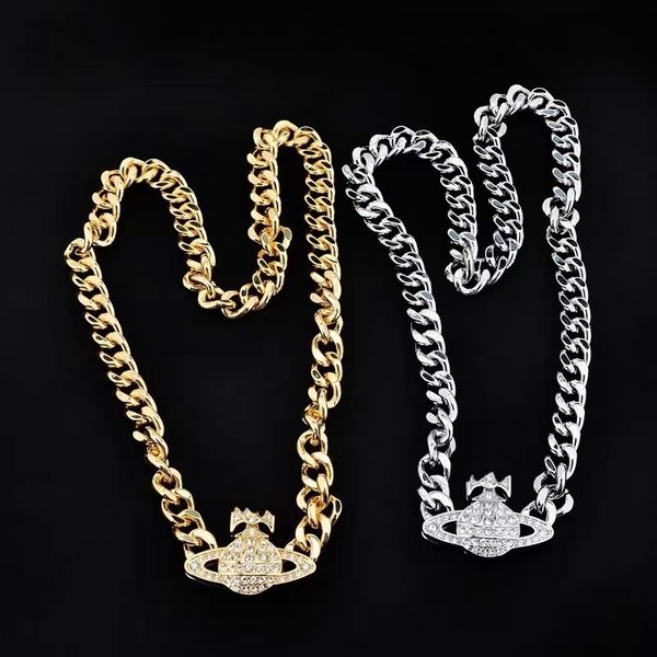 

Classic Saturn Pendant Necklace Men's and Women's Cuban Chain Luxury Designer Necklaces Chunky Chain Diamonds Pendant Hip Hop Punk Style Necklace