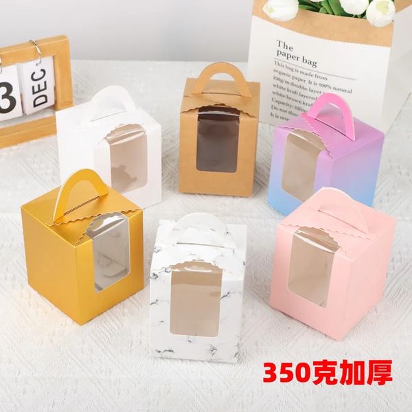 200Pcs Individual Cupcake Boxes,Colorful Single Cupcake Boxes with Window Inserts and Handle,Kraft Cupcake Containers Bulk