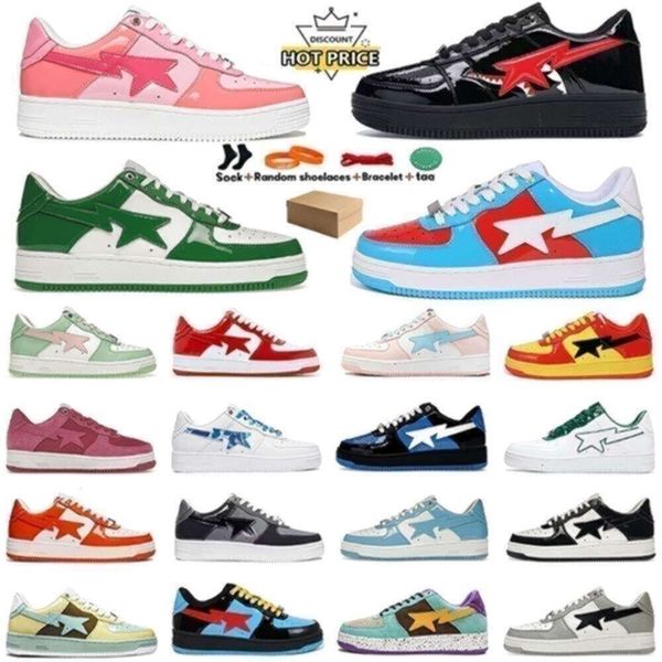 

2024 NEW Sta Shoes for Low Tops Shoes Shark Star Patent Leather Black White Blue Outdoor Sports Sneakers, Red