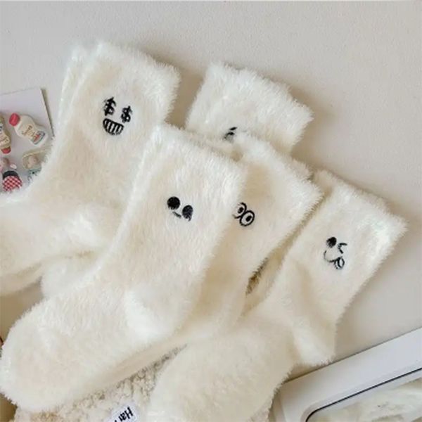 

mink plush socks for children in autumn and winter, thickened and plush white medium tube socks, Japanese postpartum plush socks, versatile, Multi