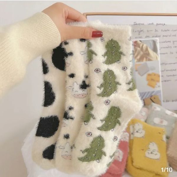 

socks for children, autumn and winter, thickened carpet for bedrooms, cold proof milk spots, mink velvet long tube plush slippers, postpartum socks, Multi