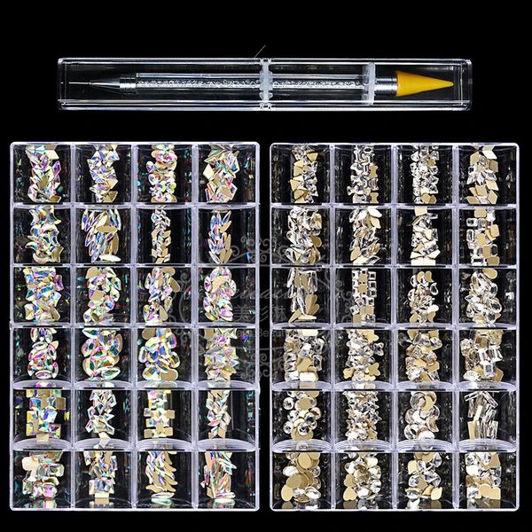 

Rhinestone Set 480pcsbox with One PC Dot Pen Crystals AB DIY Rhinestones Gold Bottom Glass Stones for Nail Art Accessories 240109