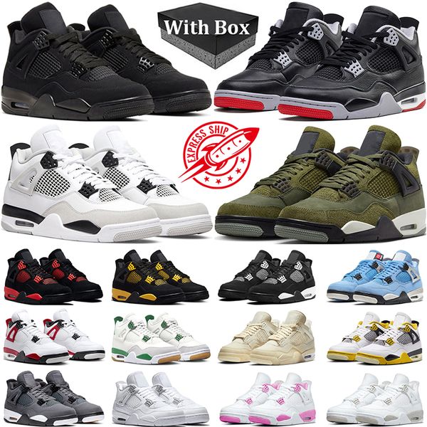 

With Box Jumpman 4 Basketball Shoes Men Women 4s Black Cat Bred Reimagined Pink Oreo White Thunder Military Black Olive Red Cement Sail Mens Trainers Sneakers, #24