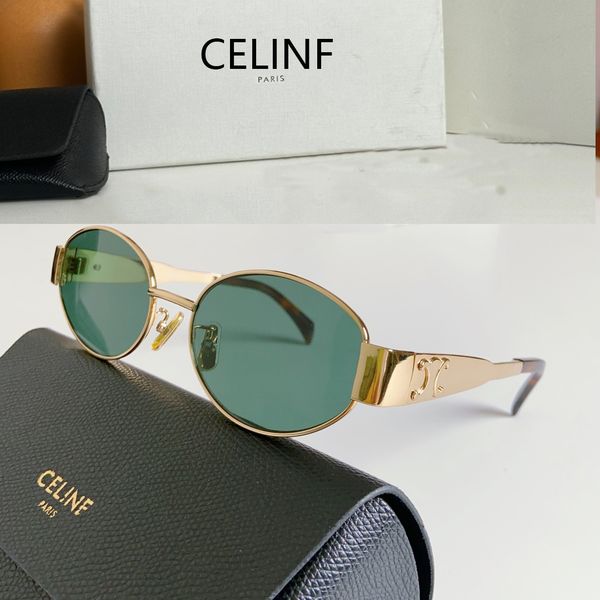 

Designer Women's celinf Sunglasses Oval Frame Glasses 40235 Metal leg Green Lens Sunglasses Retro small round frame men's sunglasses AUQS