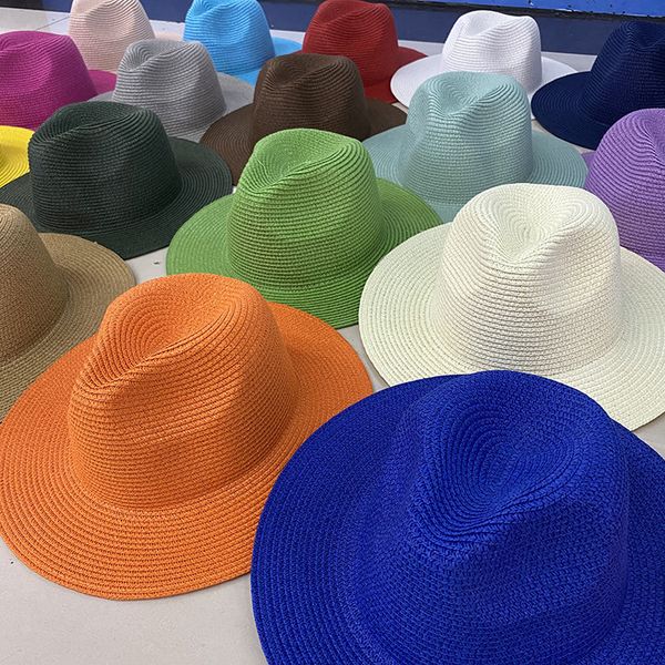 

lady Fresh Colors fedora starw Caps Men Women Sunscreen Hat Beach Paper straw hat Colorful panama Straw Hat Summer Fedoras, Customize