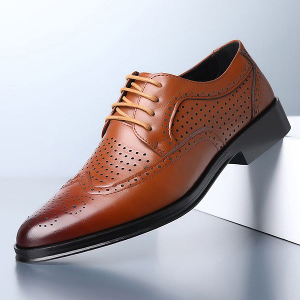 

2024 New Breathable Casual Leather Soft-Soled Classic Retro Lace-Up Mens Business Office Leather Shoes Fashion Wedding Party Flats, Brown
