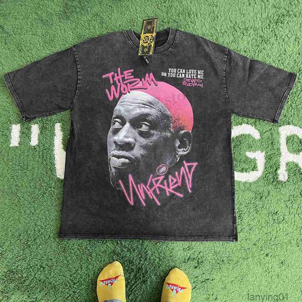 

Men's T-shirts Frog Drift Fashion Vintage Loose Basketball Graphic Retro Washing Summer the Worm Dennis Rodman Oversized Tee T-shirt Tops Men T230512, D14