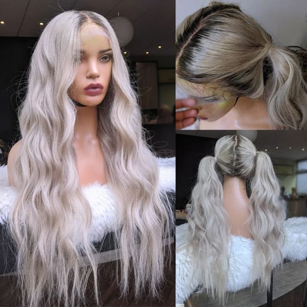 

Creamy Blonde Wig with Ash Highlights Full Lace Wig HD Lace Front Human Hair Wigs 200% Preplucked Water Wave Wig for Women, Lace front wig