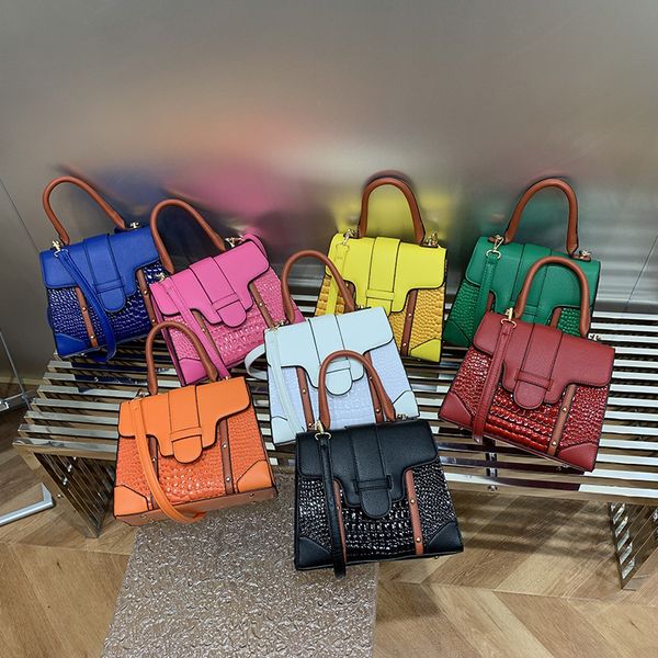 

Fashionable womens shoulder bag 8 elegant ladies crocodile handbag this year popular embossed leather backpack sweet lady contrast fashion handbags wholesale, Yellow