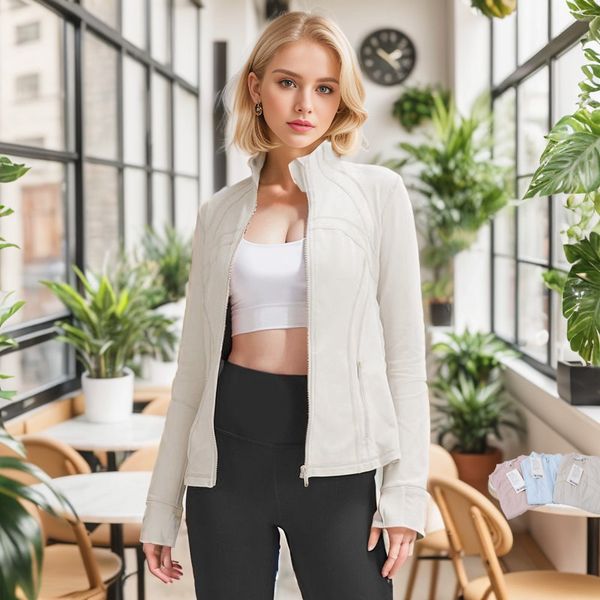 

LL-008 Women's Slim Fit Full Zip Athletic Yoga Long Sleeves Jacket Outfit Solid Color Nude Sports Shaping Waist Tight Fiess Loose Jogging Sportswear for Lady wear