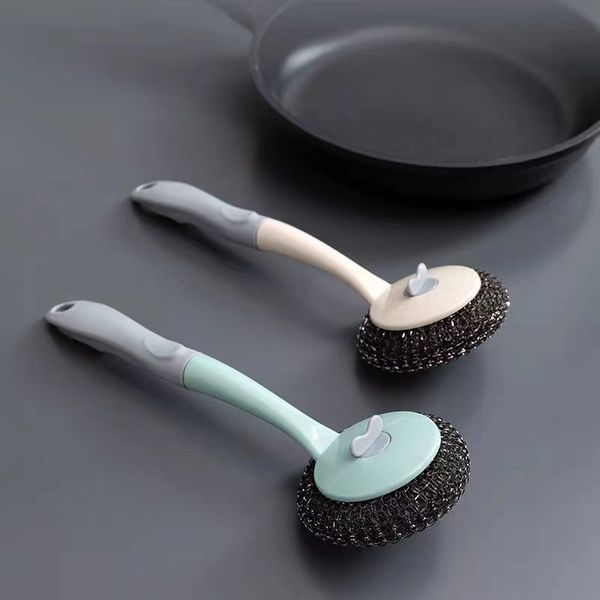 

Kitchen multifunctional pot brush with hanging cleaning brush, long Bing steel wire ball brush to remove oil stains, pot cleaning brush