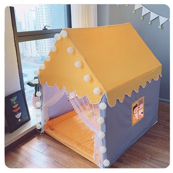 

Portable Kids Children's Tent Folding Tipi Baby Play House Large Girls Pink Princess Party Castle Child Room Decor Foldable 240113
