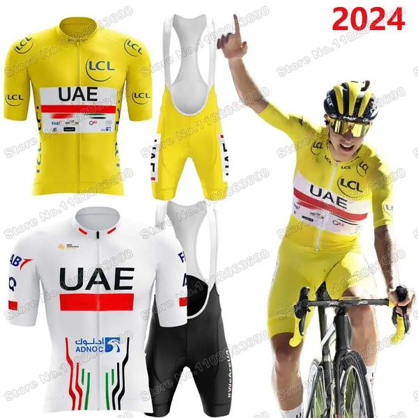 

UAE Team Cycg Jersey Set Tadej Pogacar TDF Clothing Yellow White Road bike Shirt Suit Bicycle Bib Shorts Maillot 240113, #18